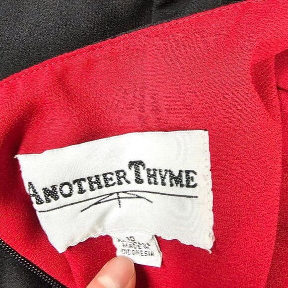 Vintage Black Dress Goth Witchcore Red Peekabo Black Sash Tie Flouce Sleeve - Picture 3 of 9